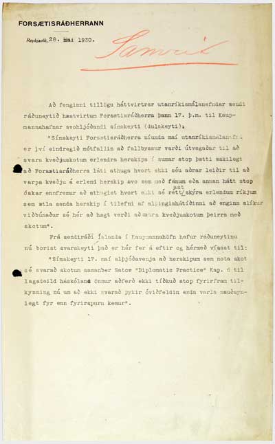 Br&eacute;f fr&aacute; fors&aelig;tisr&aacute;&eth;uneytinu